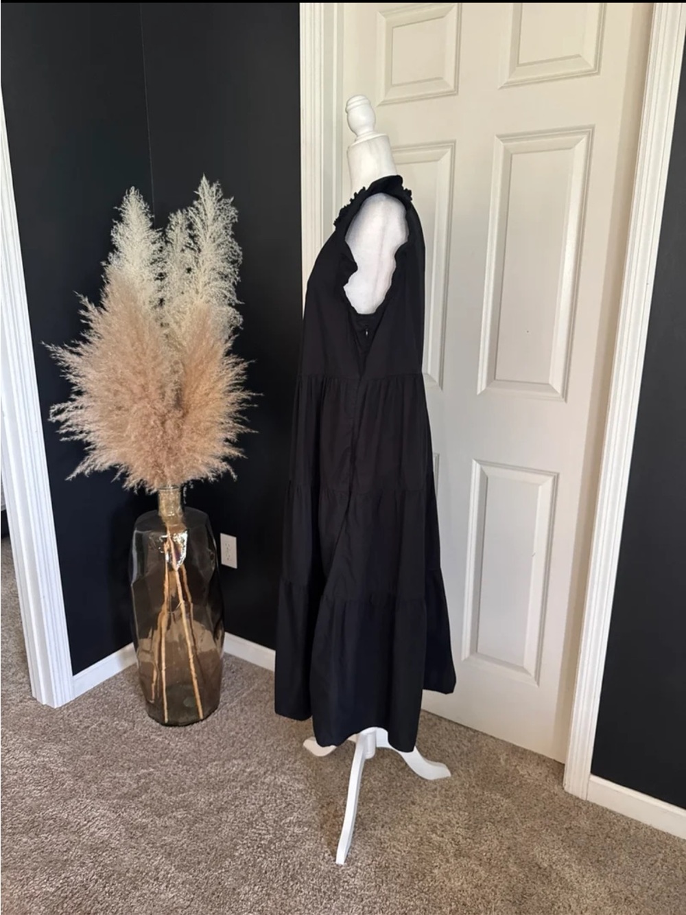 J.Crew Tiered ruffle-sleeve cotton poplin dress in Black size Large - Picture 5 of 12